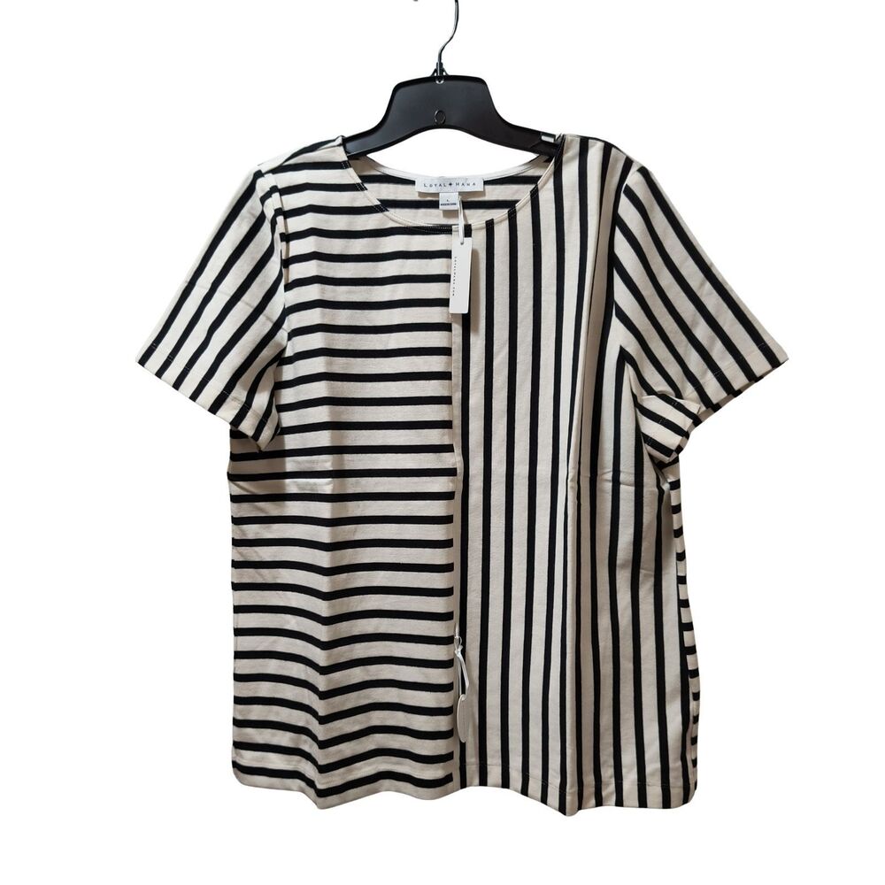 Loyal Hana Ginger Maternity Nursing Top Large Cream Black Stripes Cotton NWT